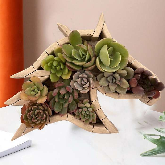 Animal Horse Model Decor Resin Imitation Wood Creative Flowerpots