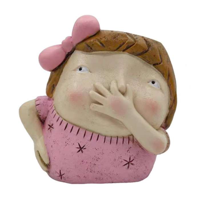 Cute Girl Pinch Nose Flower Pot Succulent Figurines Planter Decor