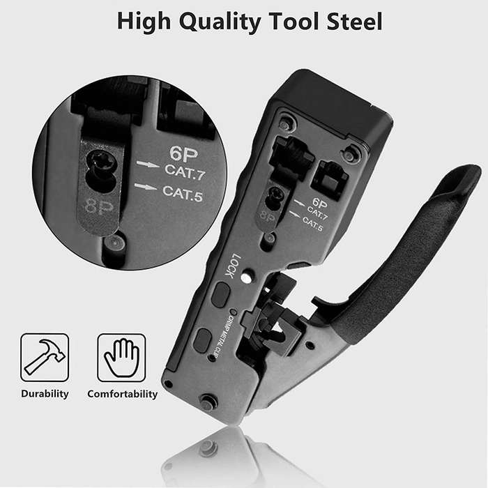 Cat5 /6a /7 Modular Crimper (black) with Rj45/12/11 Network Tool Kit