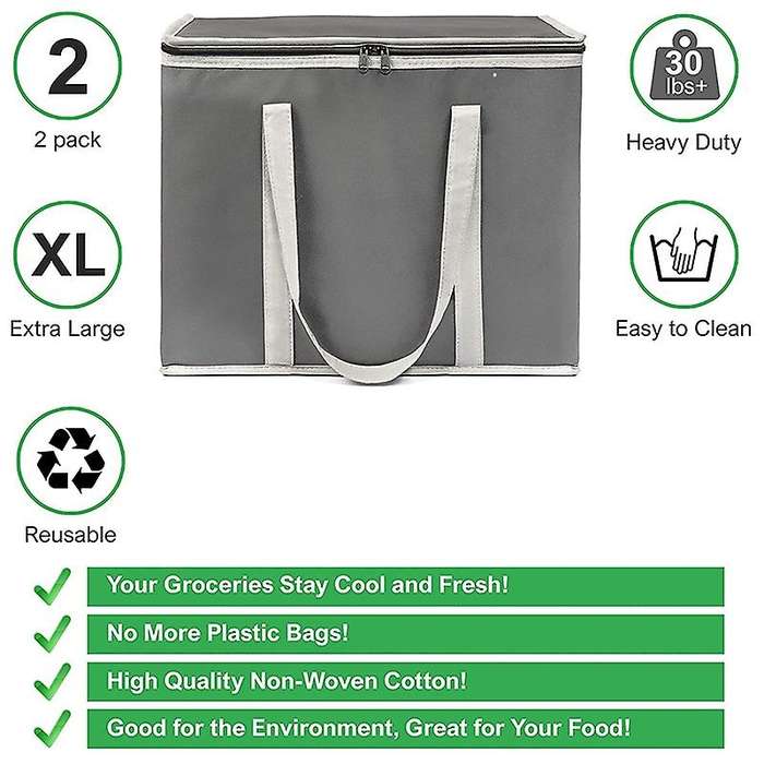 Reusable Heavy Duty Shopping Bag- Sturdy Zipper & Handles 2 Pack