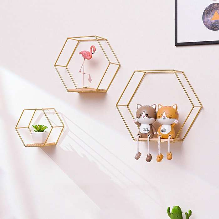 3pcs Hexagon Wall Shelves Hanging Shelves Floating Shelves,black
