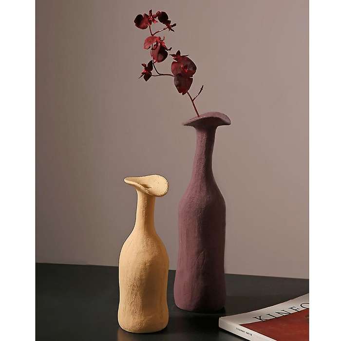 Creative Ceramic Vase Morandi Colored Living Room Art Gift(yellow)