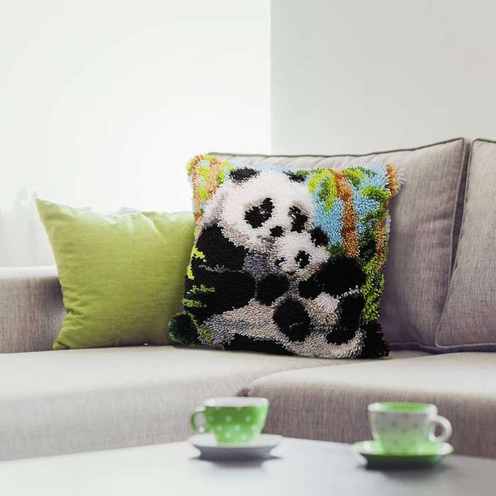 Latch Hook Pillow Kit for Adults Diy Printed Canvas Panda Pattern
