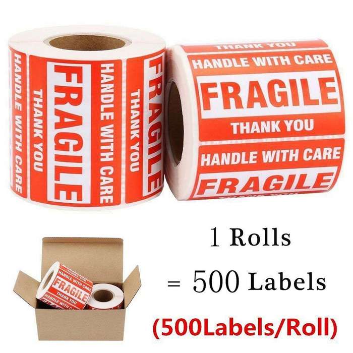 2 Roll/500pcs Fragile Warning Sticker Handle with Care Keep Dry