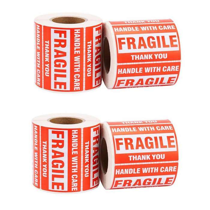 2 Roll/500pcs Fragile Warning Sticker Handle with Care Keep Dry
