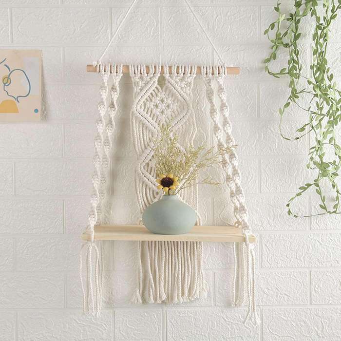 Boho Wall Hanging Shelf Handmade Tassel Tapestry Rack for Home Decor