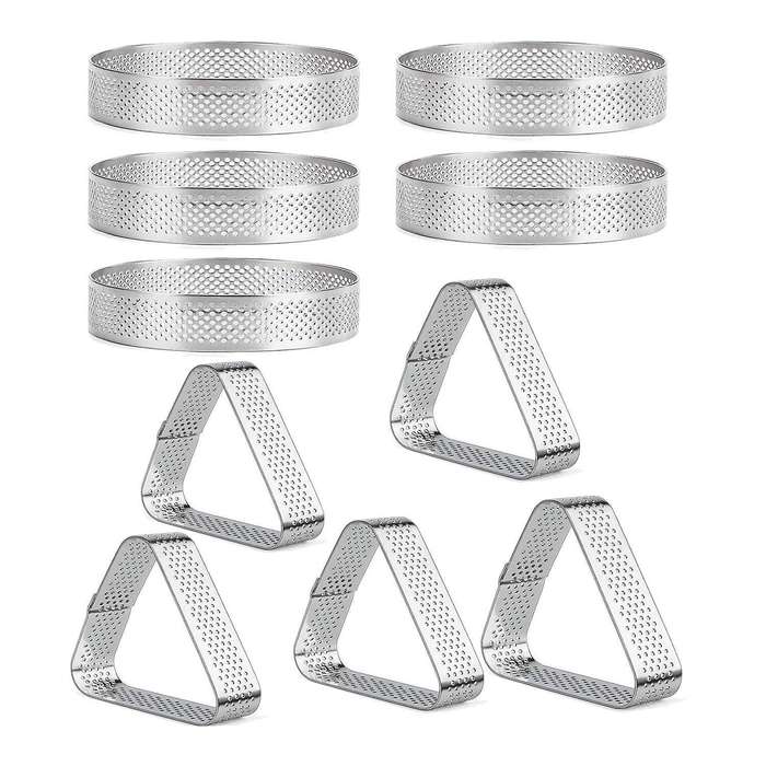 10pcs Round Triangular Stainless Steel Tart Ring Tower Pie Cake Mould