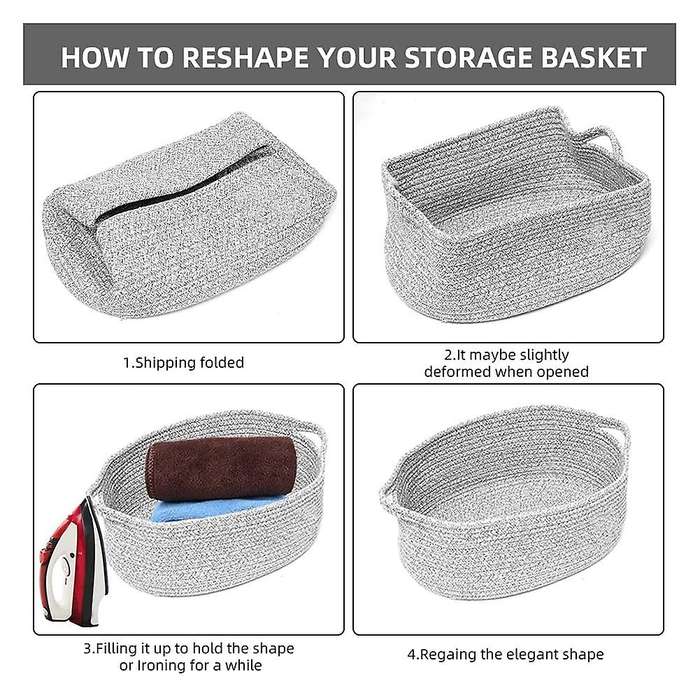 Woven Baskets for Organizing Rope Storage Basket with Handle -grey