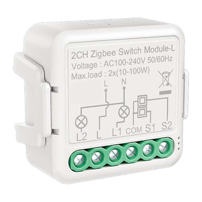 Tuya Zigbee Light Switch Module No Neutral Wire, 2 Way (2 Gang)