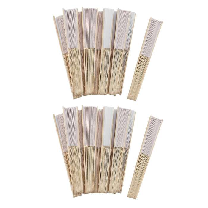 10 Pcs 21cm White Color Fabric Hand Fan, Silk Hand Fan Wedding Party