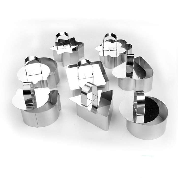 Stainless Steel Cake Rings, 8 Pcs Rings Set, with Pusher Cake Mold