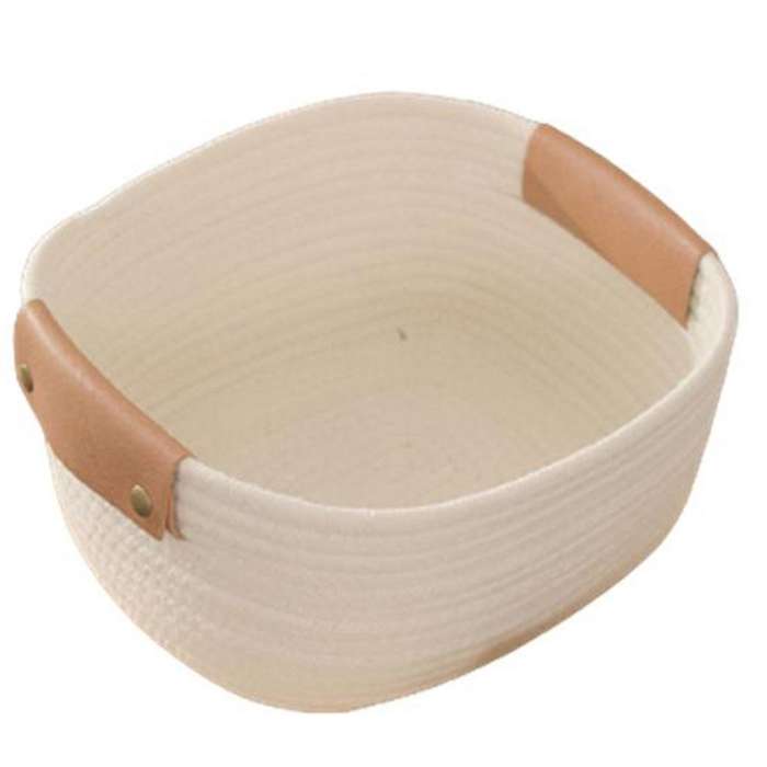 Dirty Clothes Baskets Cotton Rope Woven Leather Handles Storage White