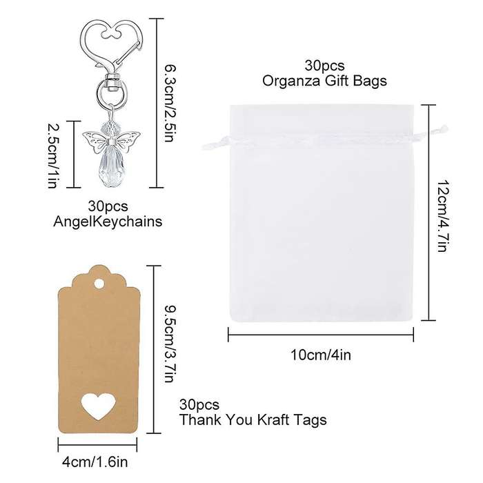 30pcs Angel Keychain Wedding Gifts Set with Tag Drawstring Bag