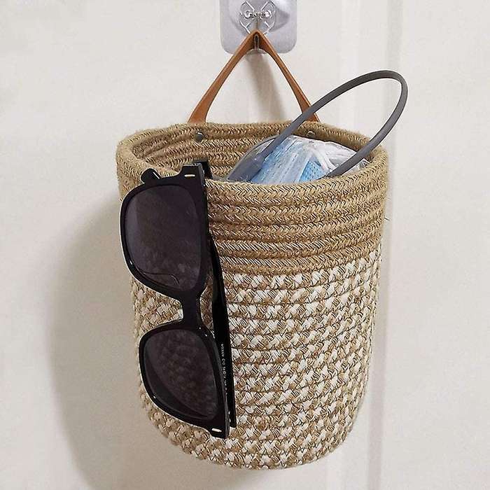 2pcs Cotton Rope Baskets with Handle-16x18cm Basket for Flower Plants
