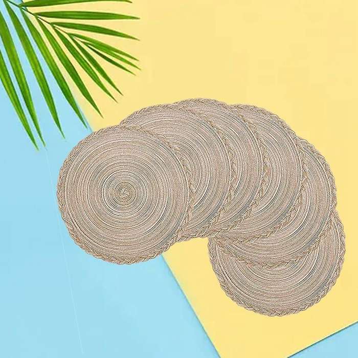 Round Woven Place Mats Set Of 6 Table Mat Woven Washable (blue)