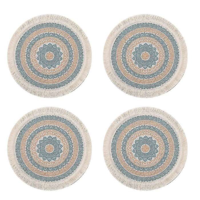 4pcs Bohemian Woven Cotton Placemat Household Decorative Mat(orange)