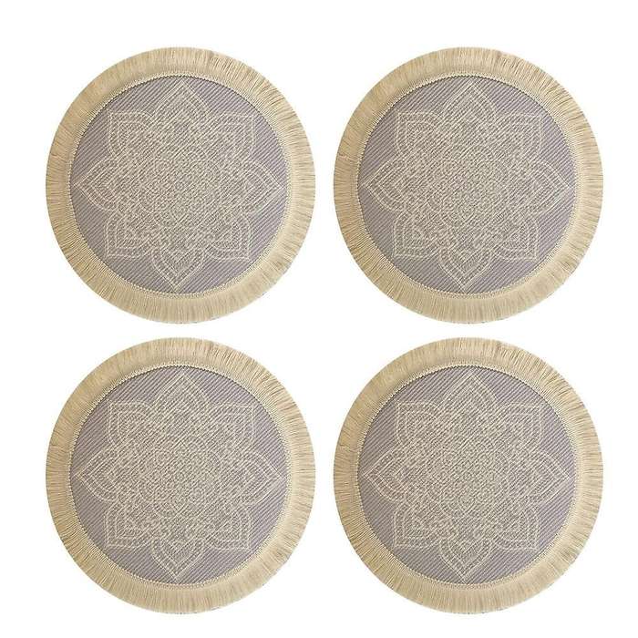 4pcs Bohemian Woven Cotton Placemat, Household Decorative Mat(purple)