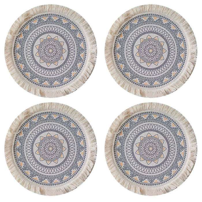 4pcs Bohemian Woven Cotton Placemat Household Decorative Mat(gray)
