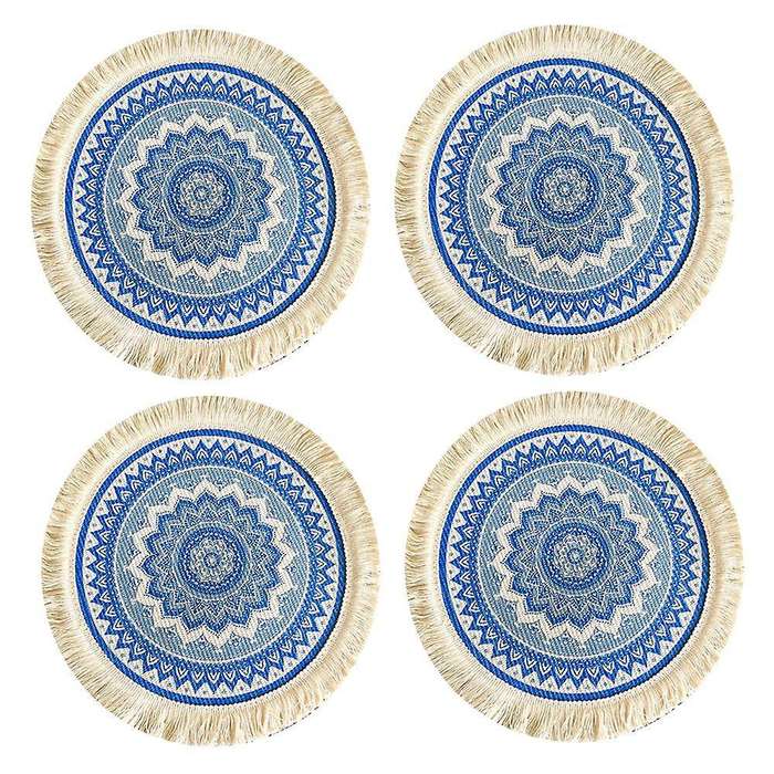 4pcs Bohemian Woven Cotton Placemat Household Decorative Mat(blue)
