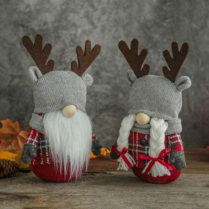 2 Pcs Antlers Elk Dwarf Gnome Doll Plush Toys for Home Table Gifts