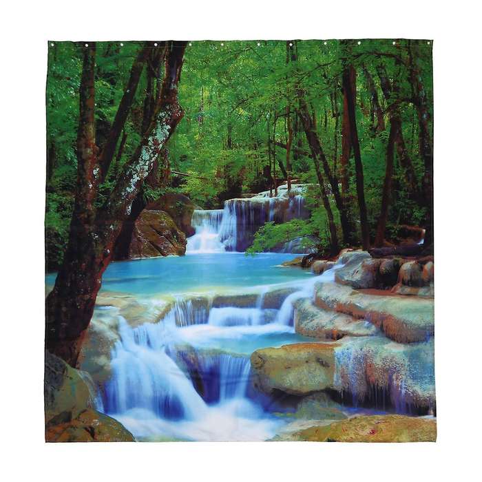 3d Waterfall Scenery Waterproof Shower Curtain with 12 Hooks