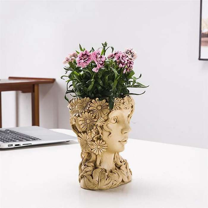 Flower Container Household Plant Pot Girl Design Planter Yellow