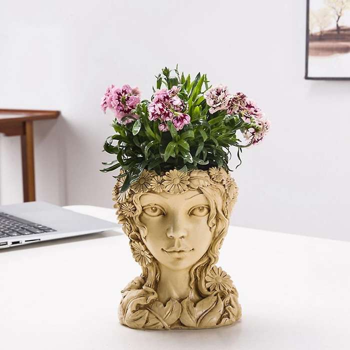 Flower Container Household Plant Pot Girl Design Planter Yellow