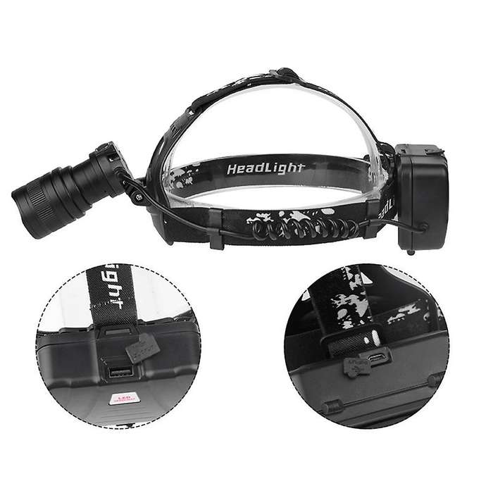 Xhp50 Headlight, Strong Light Outdoor + Usb Cable+3x18650 Battery