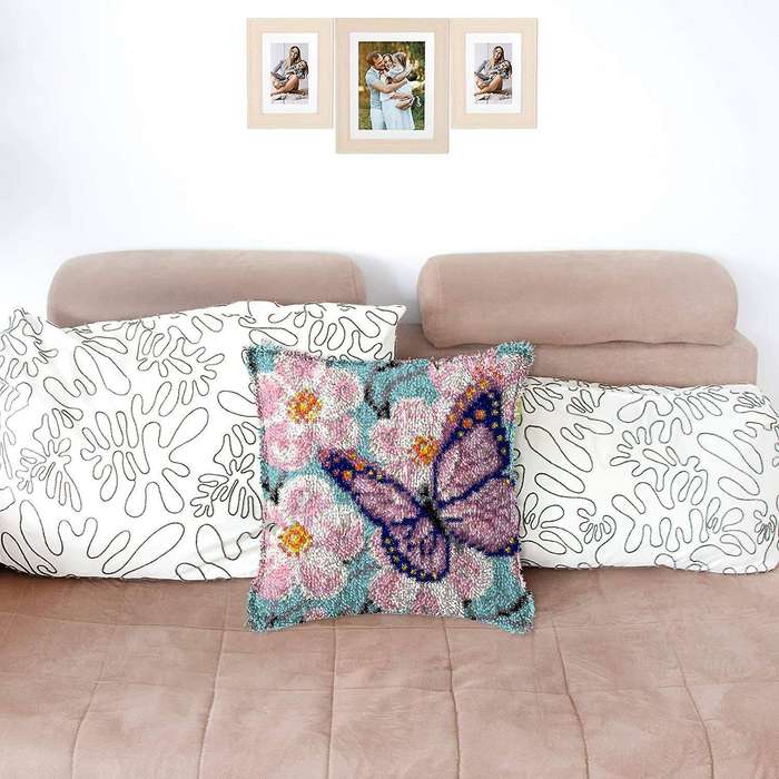 Latch Hook Kit Diy Pillow Cover Making Craft with Butterfly Pattern