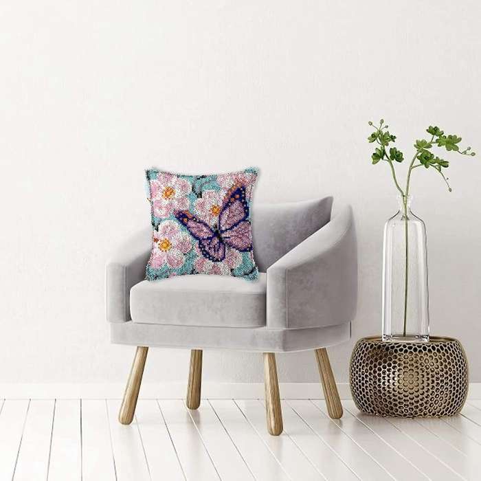 Latch Hook Kit Diy Pillow Cover Making Craft with Butterfly Pattern