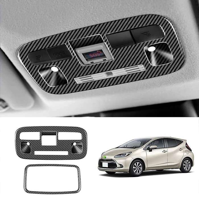 2pcs Car Carbon Fiber Interior Front Rear Reading Light Lamp Cover