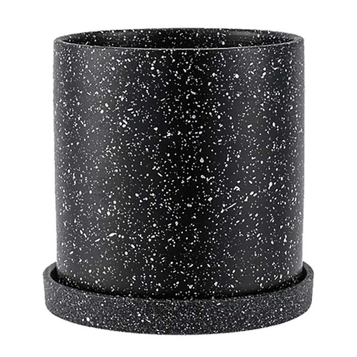 Ceramic Flower Pot with Tray Storage Container Plant Flowerpot Black