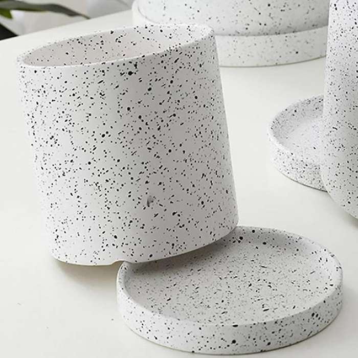 Ceramic Flower Pot with Tray Storage Container Plant Flowerpot Black
