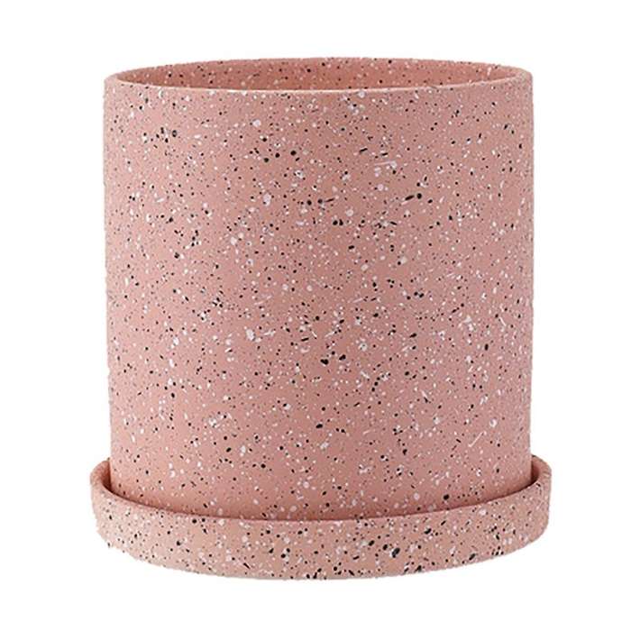 Ceramic Flower Pot with Tray Storage Container Plant Flowerpot Pink