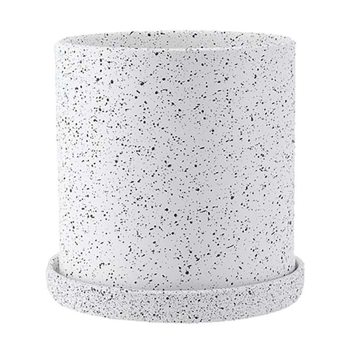 Ceramic Flower Pot with Tray Storage Container Plant Flowerpot White