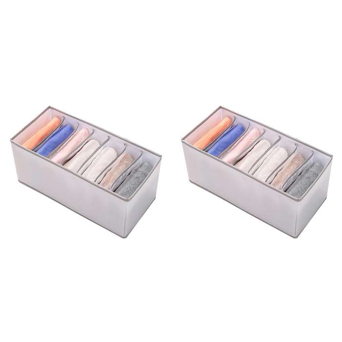 2pcs Pp Wardrobe Clothes Organizer Jeans 7 Grids Compartment Gray S
