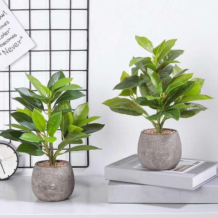 Simulation Green Plant Potted Cement Bonsai Desktop Decorations, B