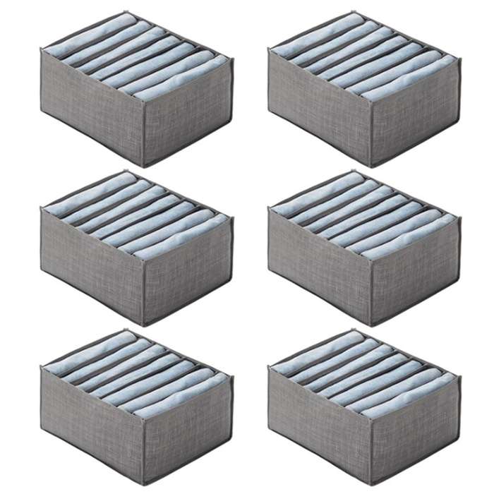 6pcs Drawer Boxes for Jeans Trousers T-shirt Storage Boxes 7 Grids L