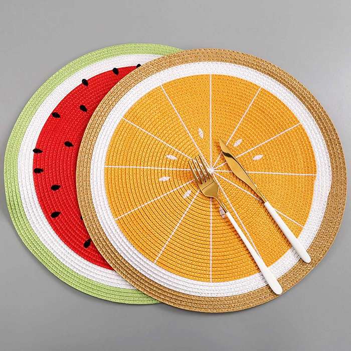 8 Pcs Pp Woven Round Placemat Mat Watermelon Lemon Drink Coasters