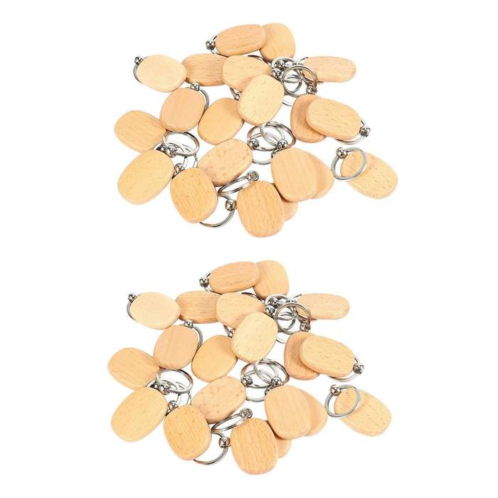 20pcs Blank Wooden Key Chain Diy Wood Keychains Yellow Oval