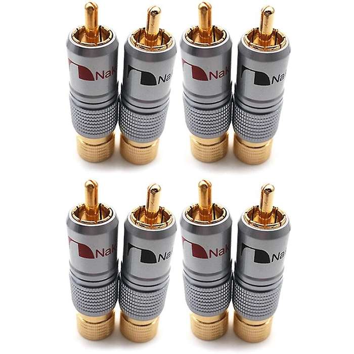 Hifi 10mm Gold Plated Rca Plug Locking Non Solder Plug 8pcs