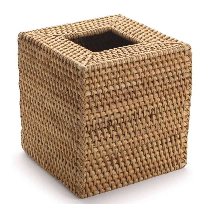 Square Rattan Tissue Box Cover, 5.7 X 5.7 X 5.7 Inches, Wood Color