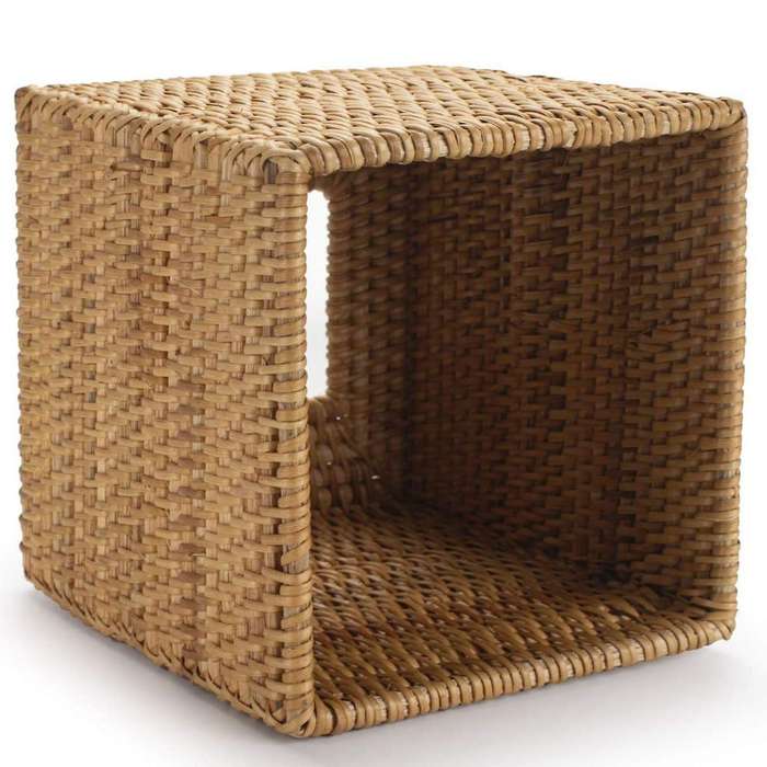 Square Rattan Tissue Box Cover, 5.7 X 5.7 X 5.7 Inches, Wood Color