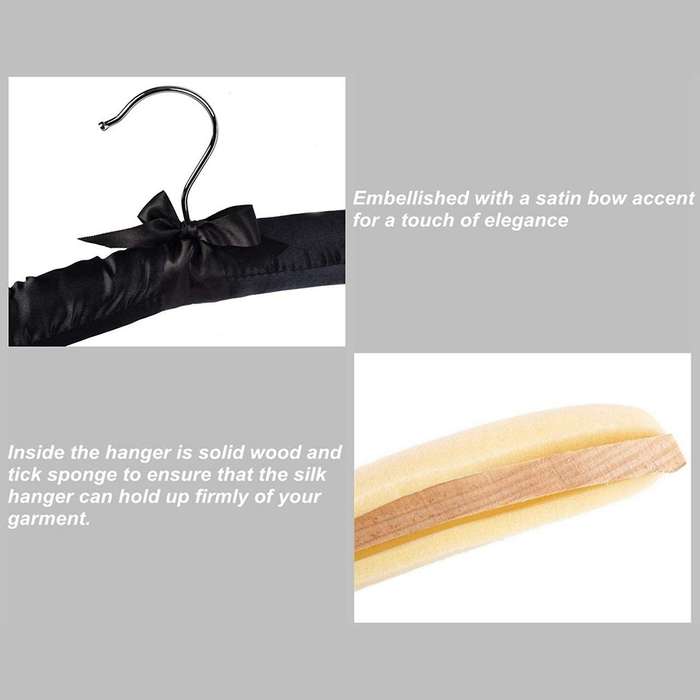 15 Inch Large Satin Padded Hangers,silk Hangers (black,5 Pack)