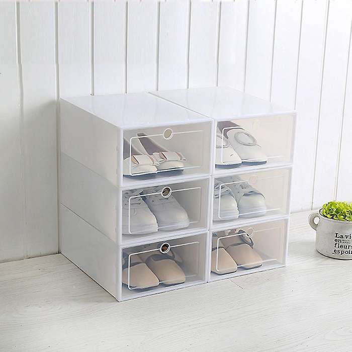 6-piece Candy Color Shoe Box, Transparent Plastic Shoe Storage White