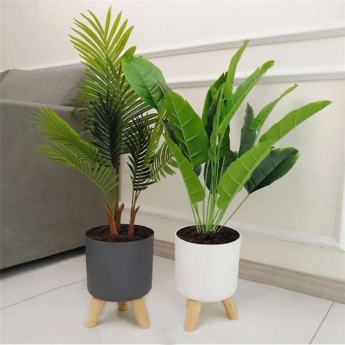 Green Plant Flower Pot with Wooden Legs Stand for Balcony Decor-gray
