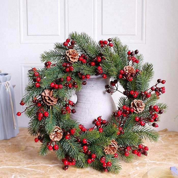 Artificial Christmas Wreath Green Branches with Red Berries 45cm