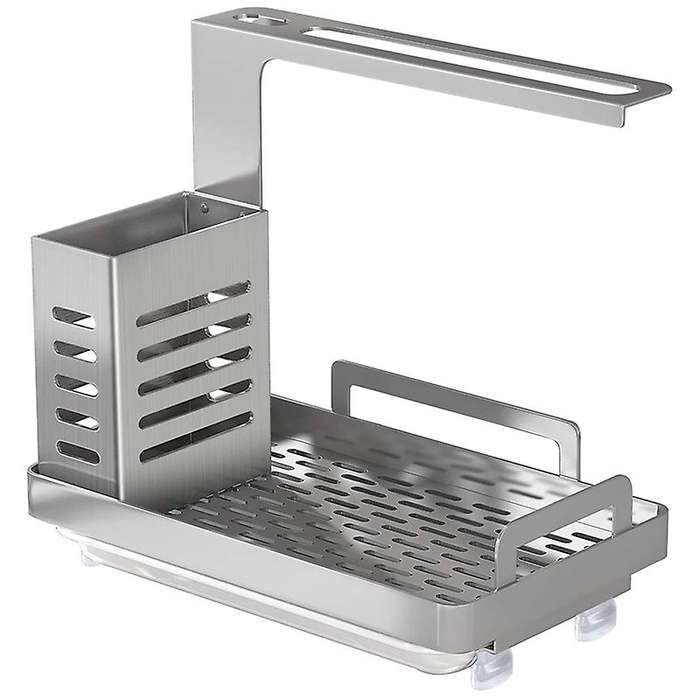 Kitchen Sink Caddy Organizer Sponge Soap Scrubbers Holder Silver