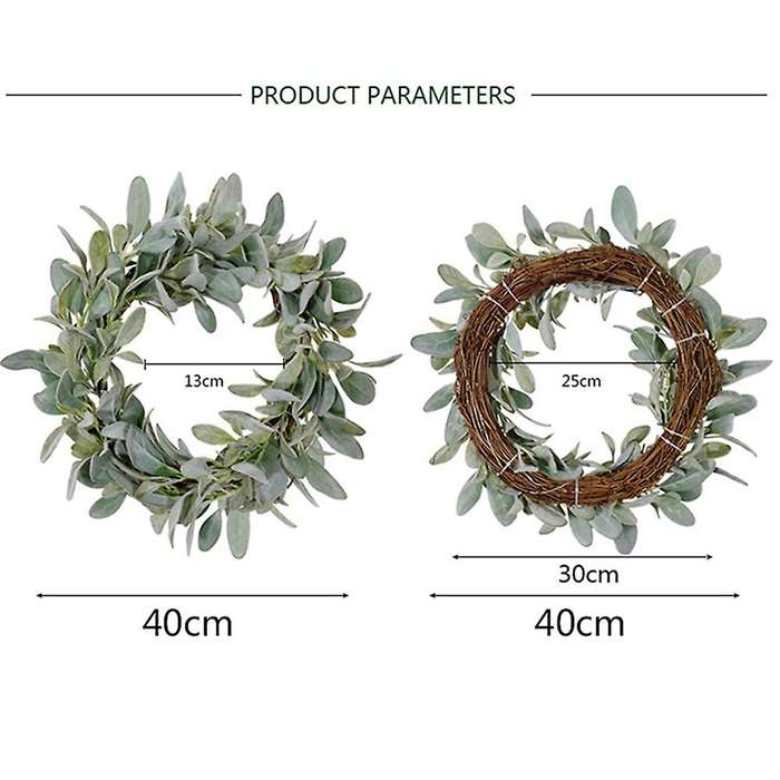 Farmhouse Flocked Lambs Ear Wreath for Front Door Wreath Decor