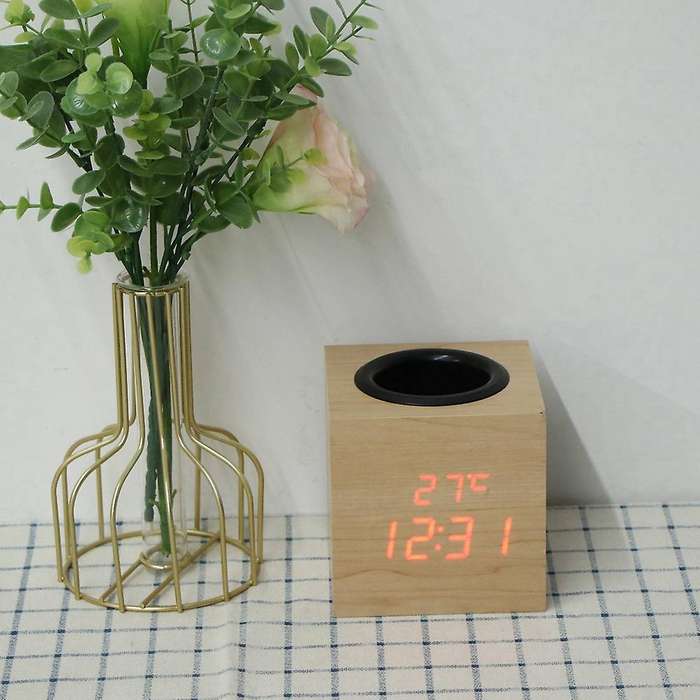 Pen Holder Alarm Clock,pen Holder Wood Clock Office Desk Organizer